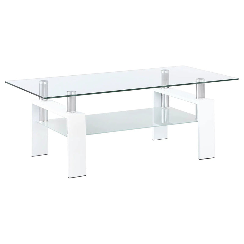 Dyer 1-shelf Rectangular Glass Top Coffee Table White by Unique Piece Furniture