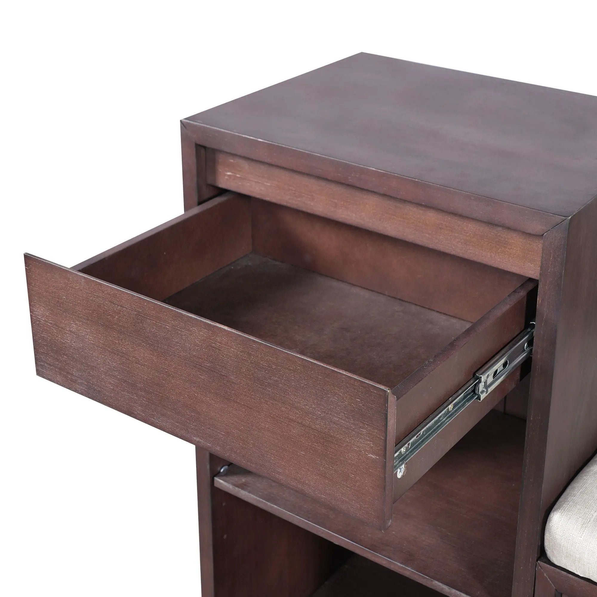 Entryway Storage Bench With Cushion, Drawers & Open Shelves