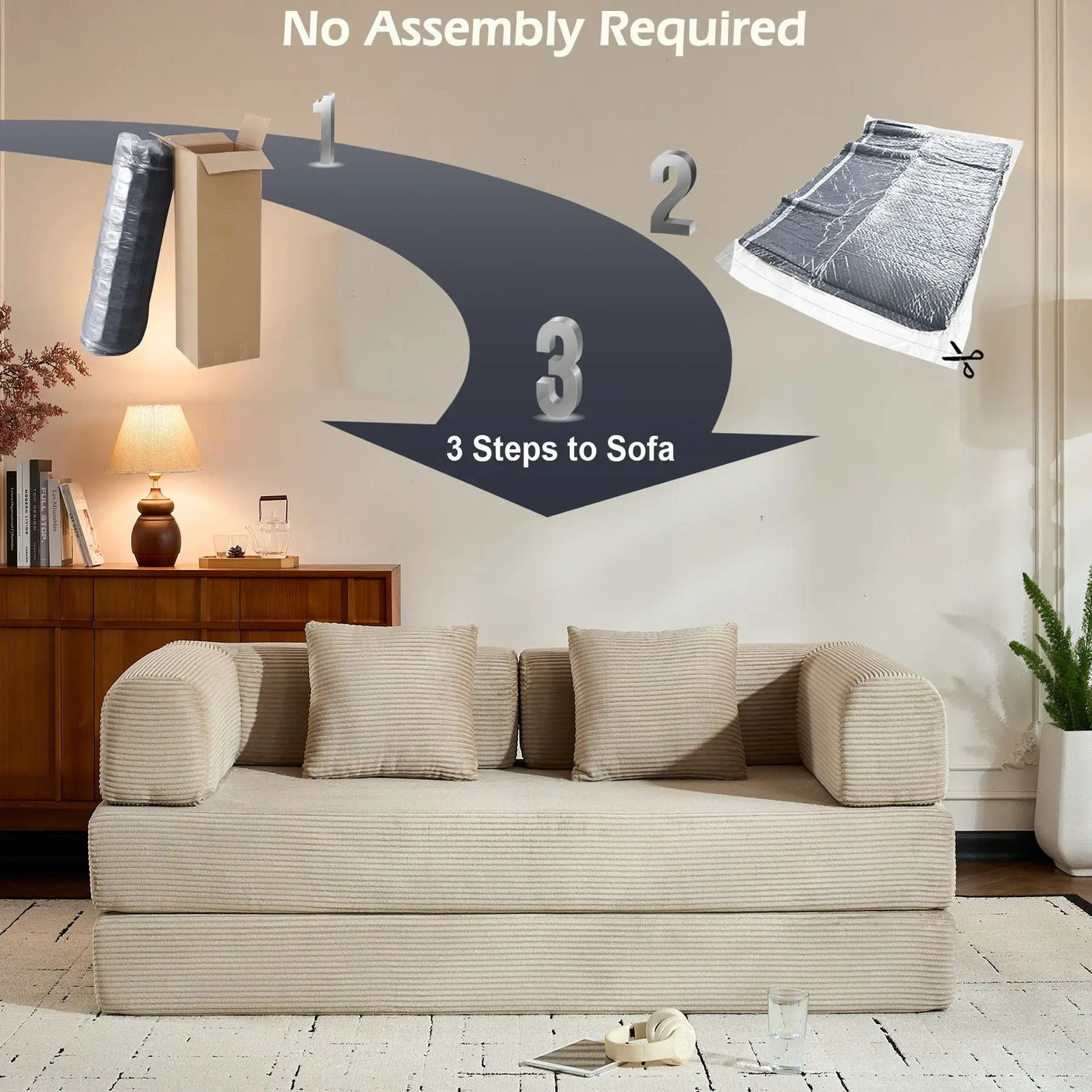 Convertible Sleeper Sofa Bed With Cylindrical Pillow, With Fixed Shape Frame by Unique Piece Furniture