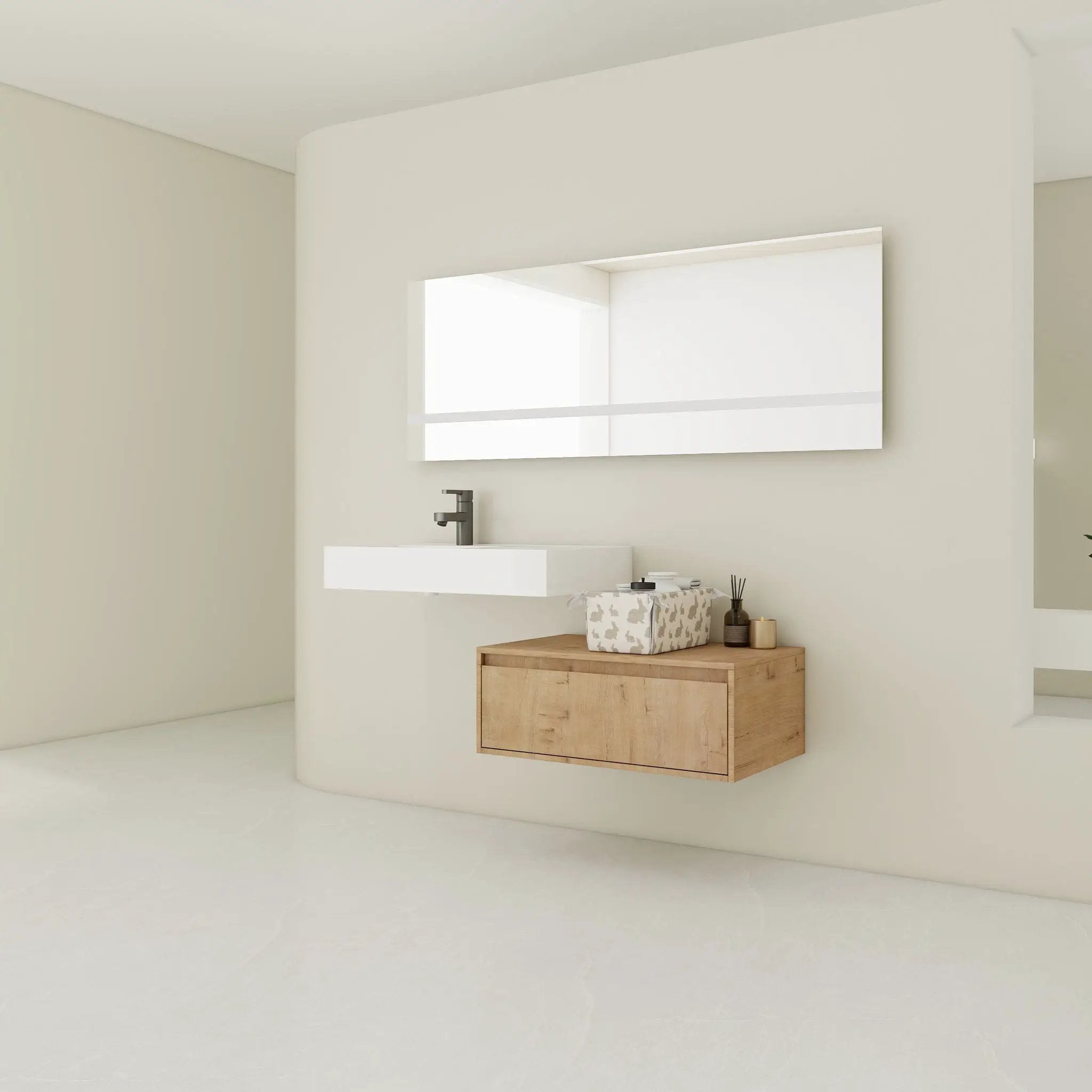 Modern Wall Mounted Bathroom Vanity With Resin Sink And Soft Close Drawer In Imitative - Imitative Oak by Unique Piece Furniture