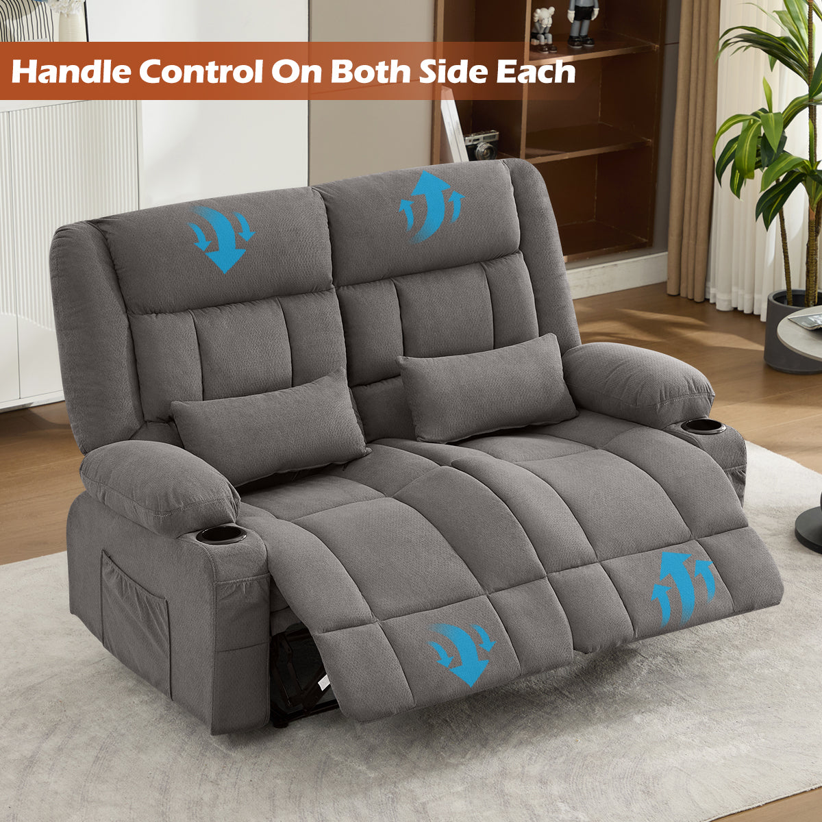 Manual Oversized Recliner Loveseat with Cup Holders - Grey or Blue, photo 4 of 10