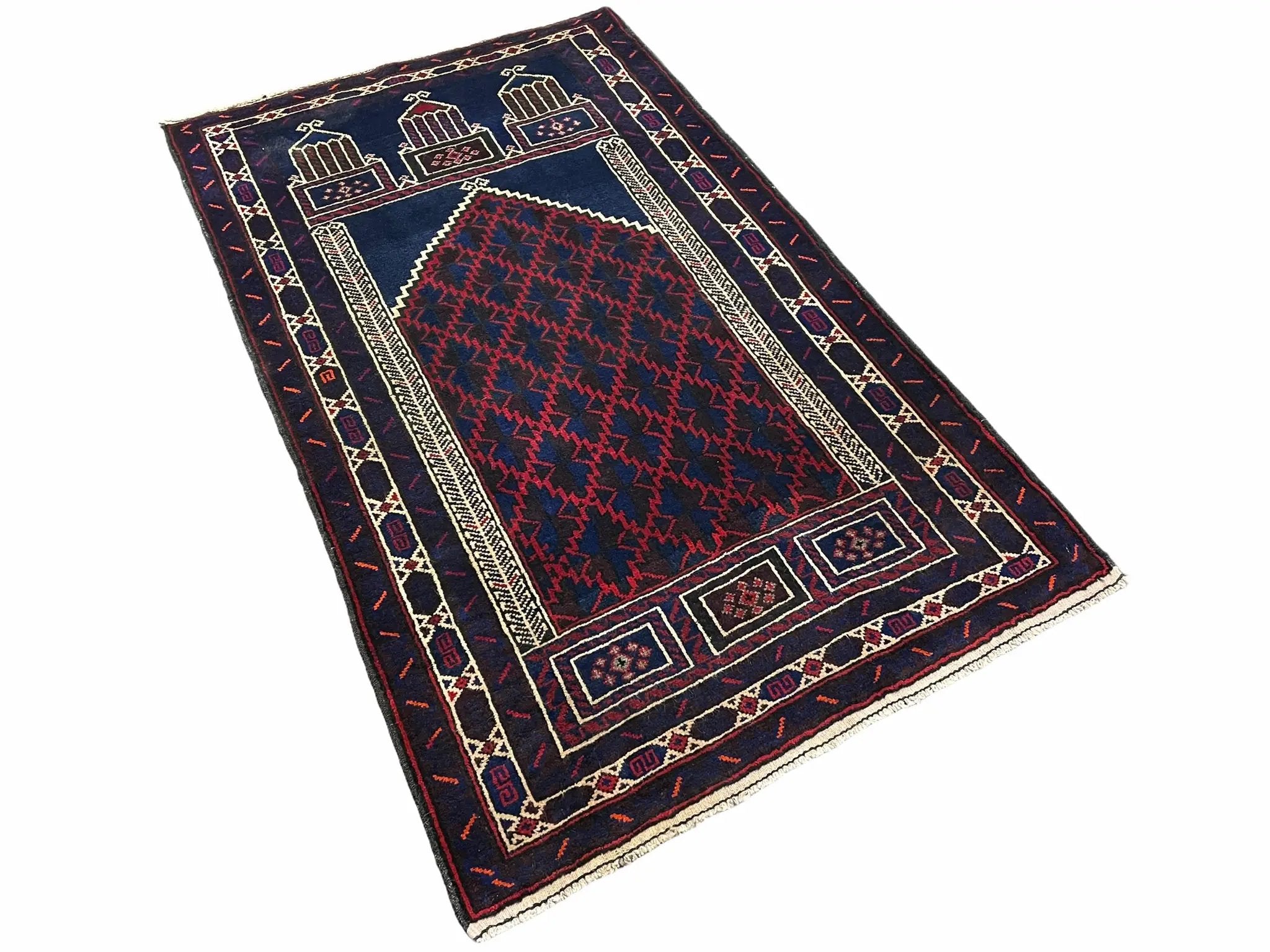 3x5 Vintage Handmade Tribal Wool Rug Balouchi Prayer Rug Afghan Rug Red Blue Wow by Jewel Rugs