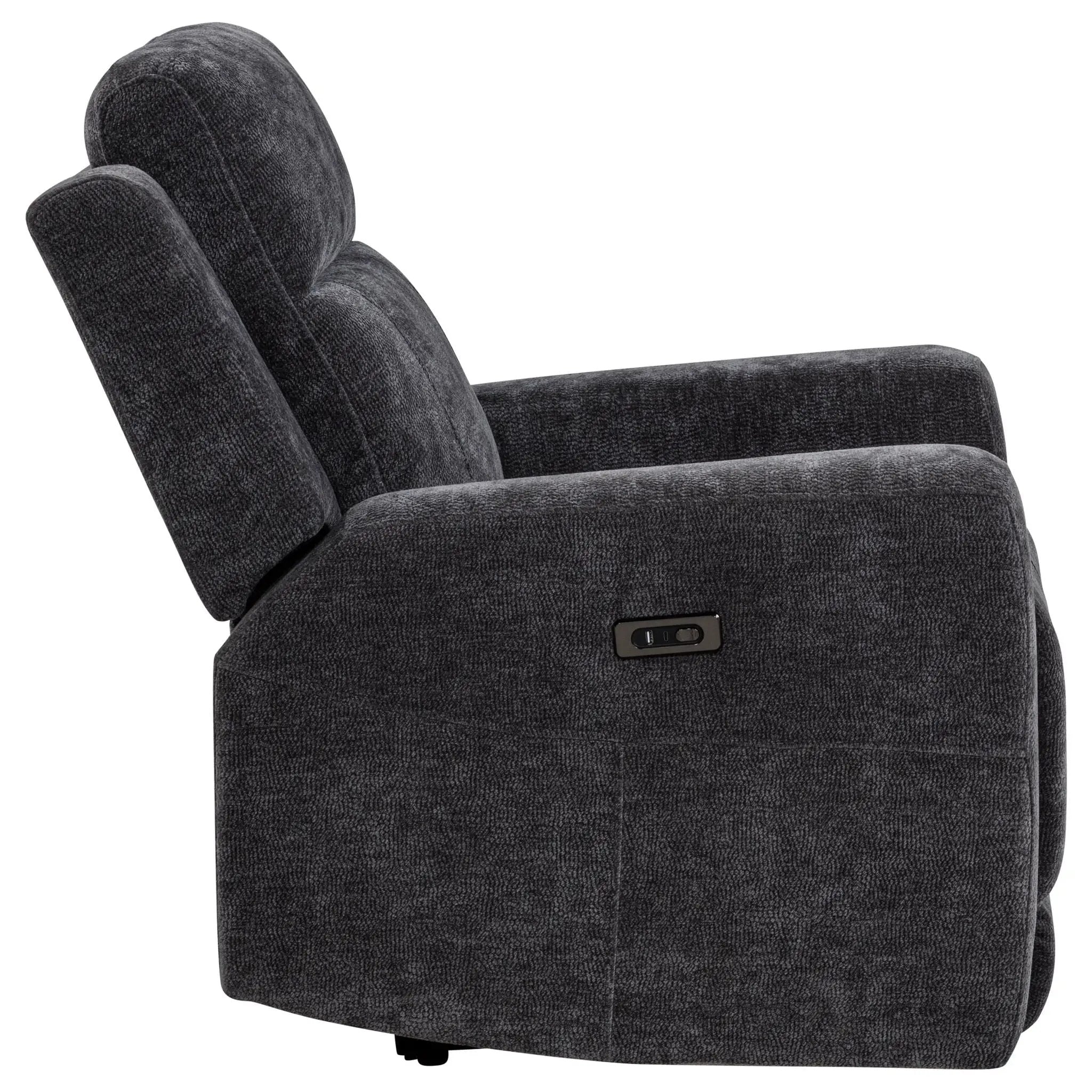 Kennett Chenille Upholstered Power Recliner Chair Dark Grey by Unique Piece Furniture