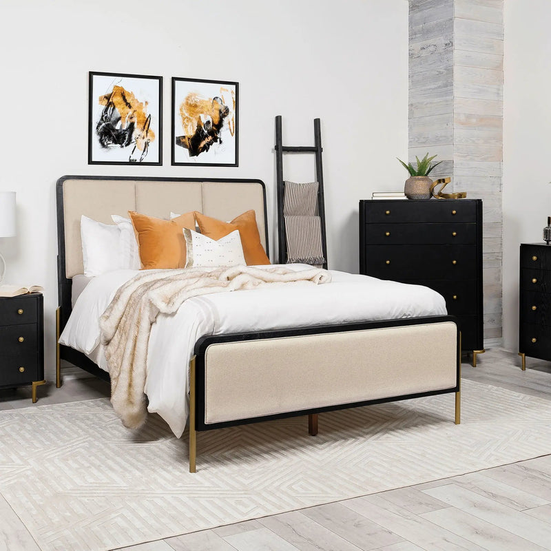 Arini 56-inch Eastern King Panel Bed Cream and Black by Unique Piece Furniture