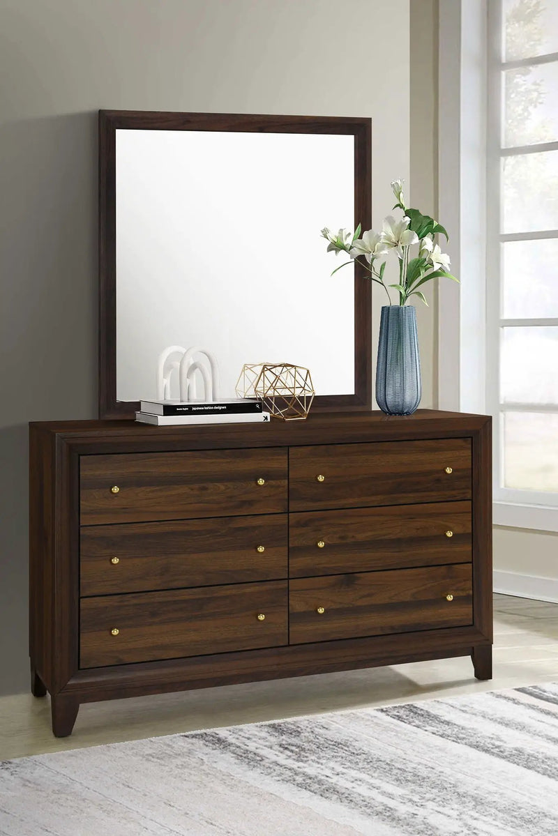 Welsley 6-drawer Dresser and Mirror Walnut by Unique Piece Furniture