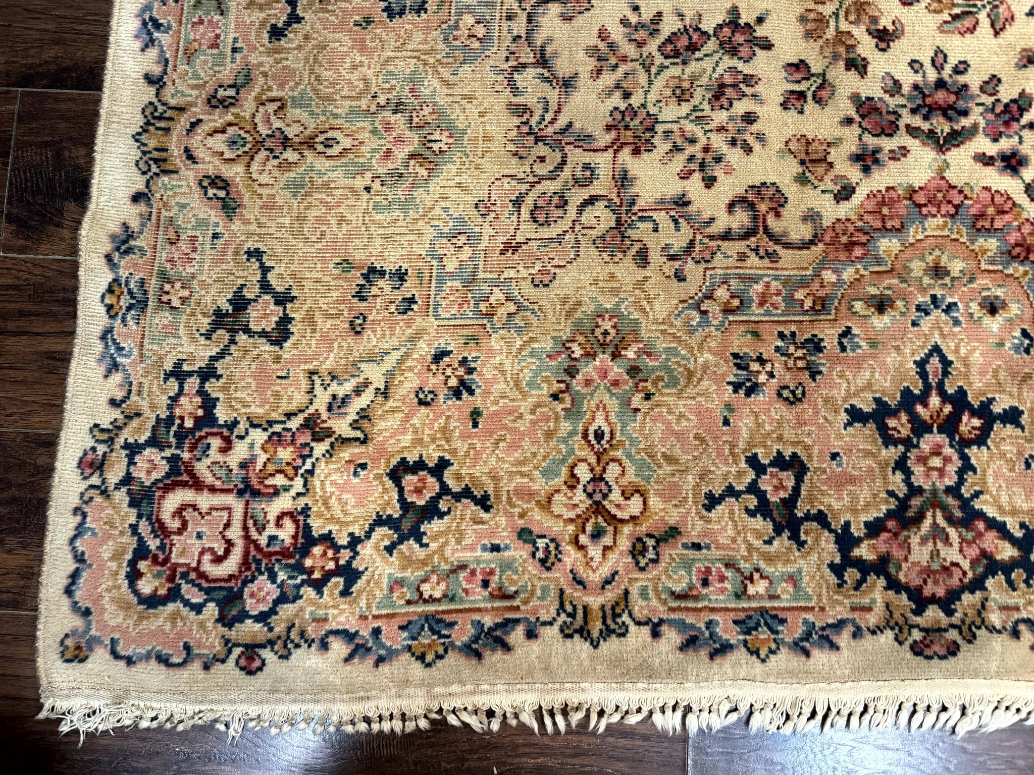 Antique Karastan Rug 8.8 x 12 Lanamar Floral Ivory Kirman Wool Discontinued by Jewel Rugs