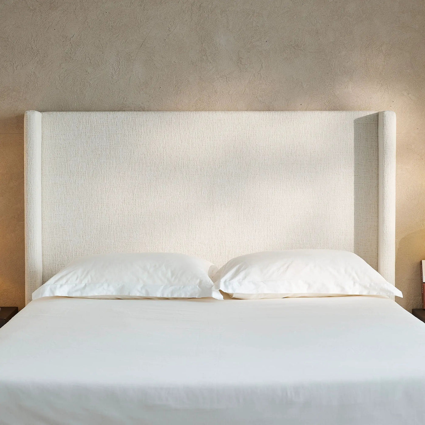 Hosford - Minimalist Upholstered Wingback Bed With Wood Base Platform by HouseOfZazla