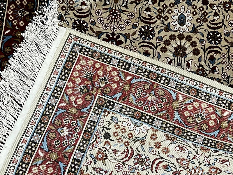 Fine Sino-Persian Silk Rug 3x5, High Quality Silk Carpet, Handmade Small Silk Rug, Allover Repeated Motif, Tan Maroon Blue Vintage Silk Rug by Jewel Rugs