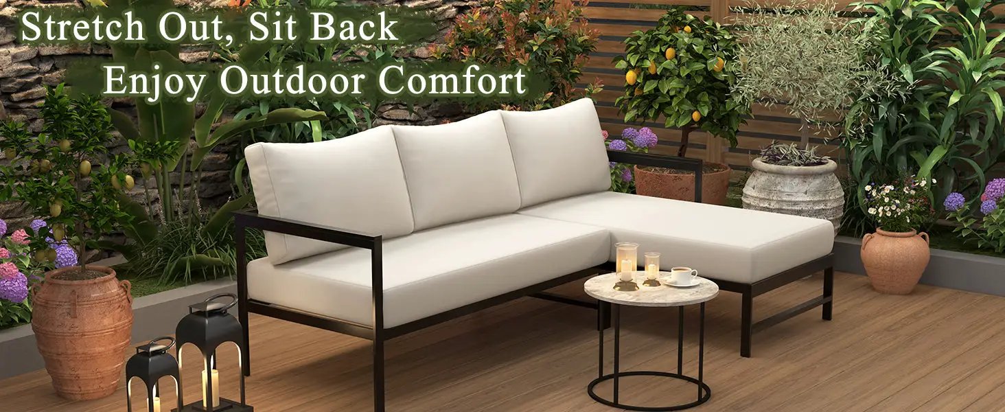 U_style Outdoor L-Shaped Sofa with Iron Frame and Ultra-Thick Cushions by HouseOfZazla