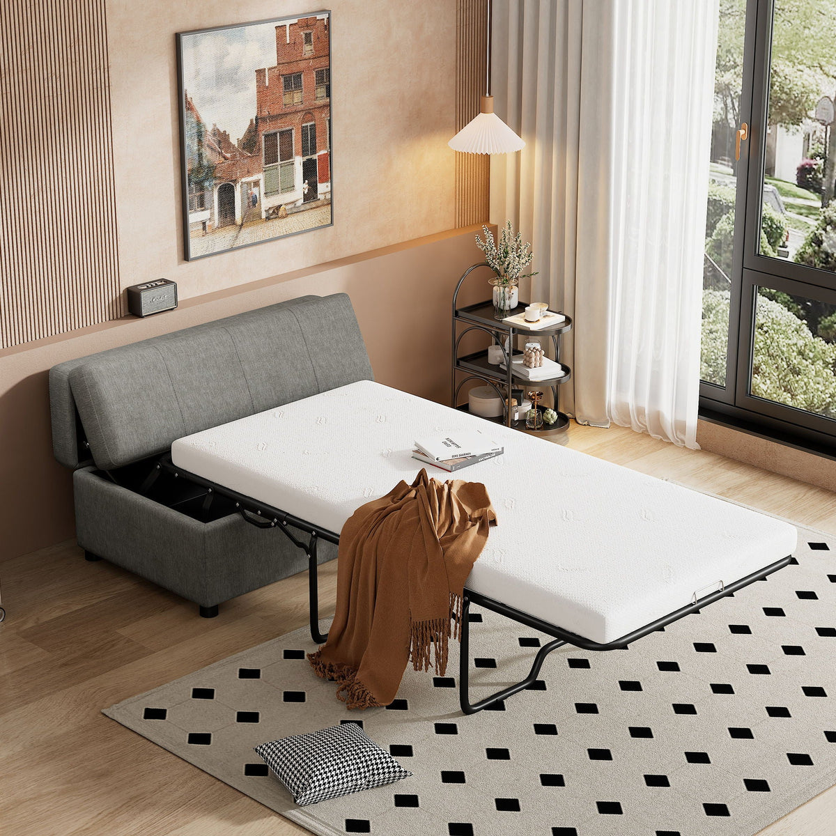 Twin Size Folding Ottoman Sleeper Bed With Mattress Convertible Guest Bed, photo 25 of 25