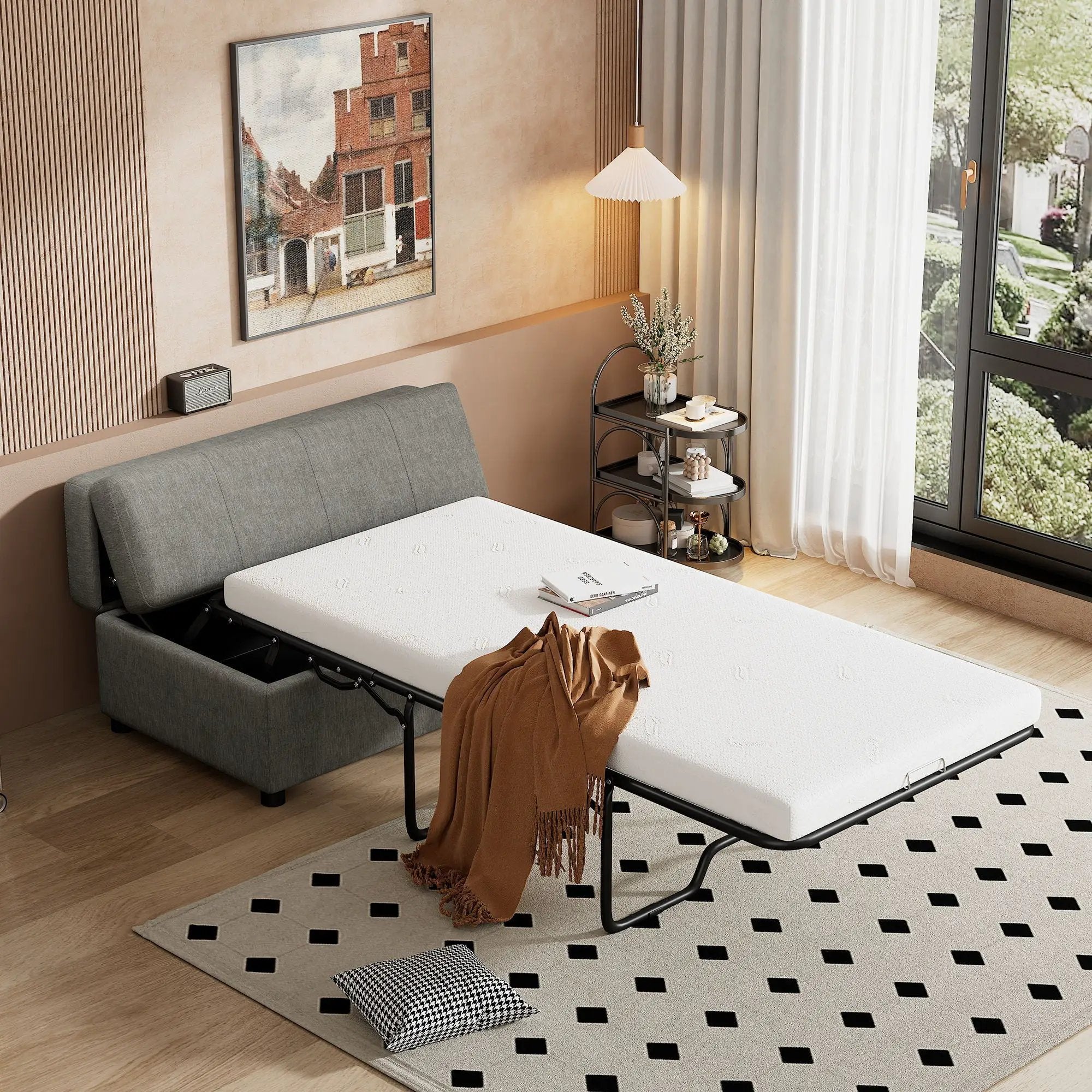 Twin Size Folding Ottoman Sleeper Bed With Mattress Convertible Guest Bed by HouseOfZazla