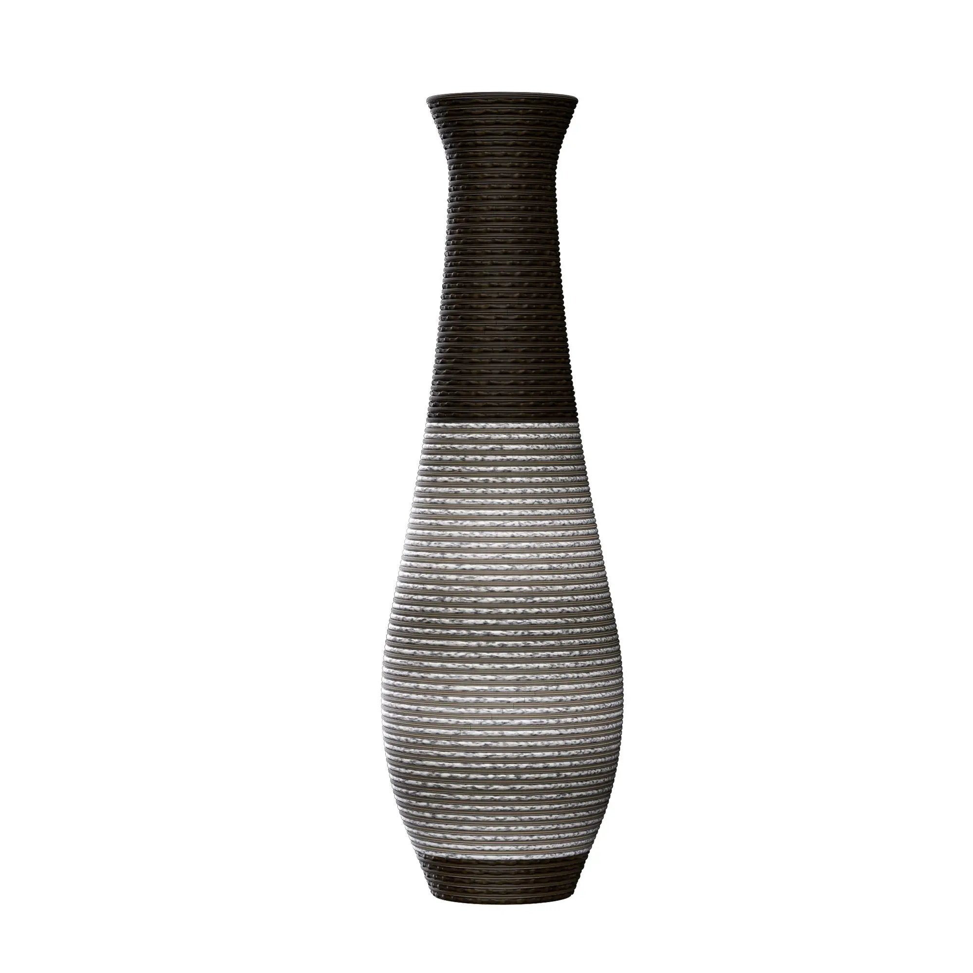 Tall Standing Designer Floor Vase Durable Artificial Rattan Elegant 2 Tone Finish Ideal Decor Accent For Living Room, Bedroom, Entryway Stylish Home Decor Statement Piece - Black / Gray by HouseOfZazla