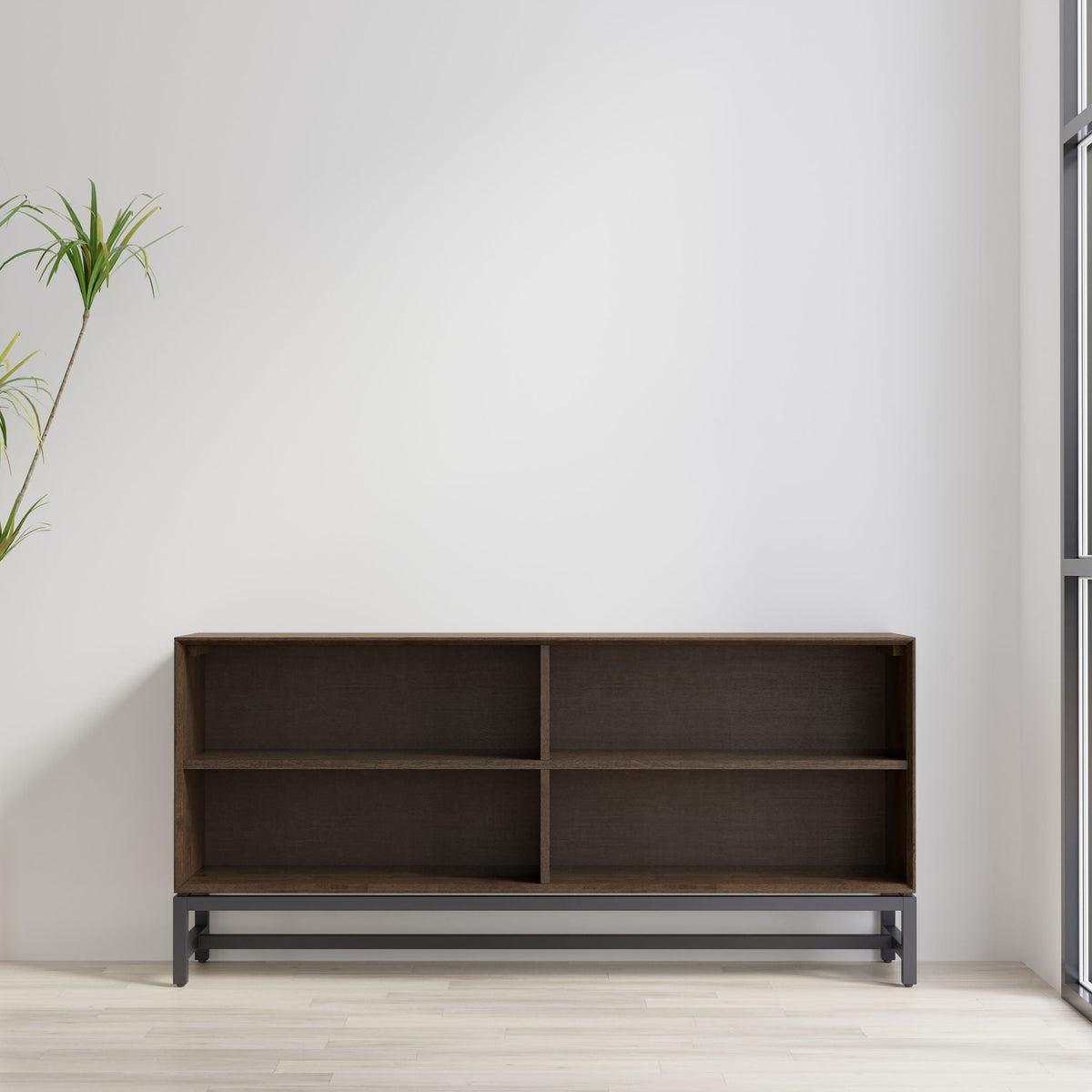 Low Wide Bookcase with Metal Frame - Walnut Brown, photo 12 of 12