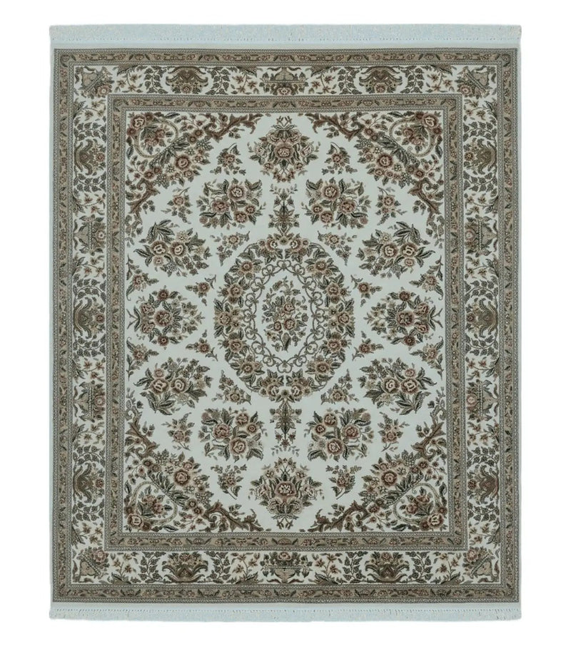 8' X 10' Handmade Chinese Floral Oriental Wool Silk Accent Rug Ivory Organic by Jewel Rugs