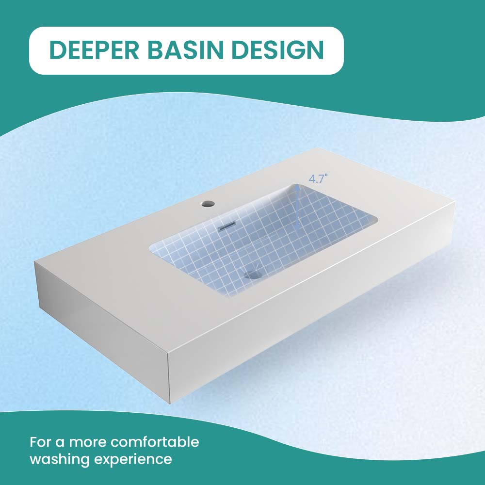 BB02-36-101 Integrated Solid Surface Basin Without Drain and Faucet, Glossy by HouseOfZazla