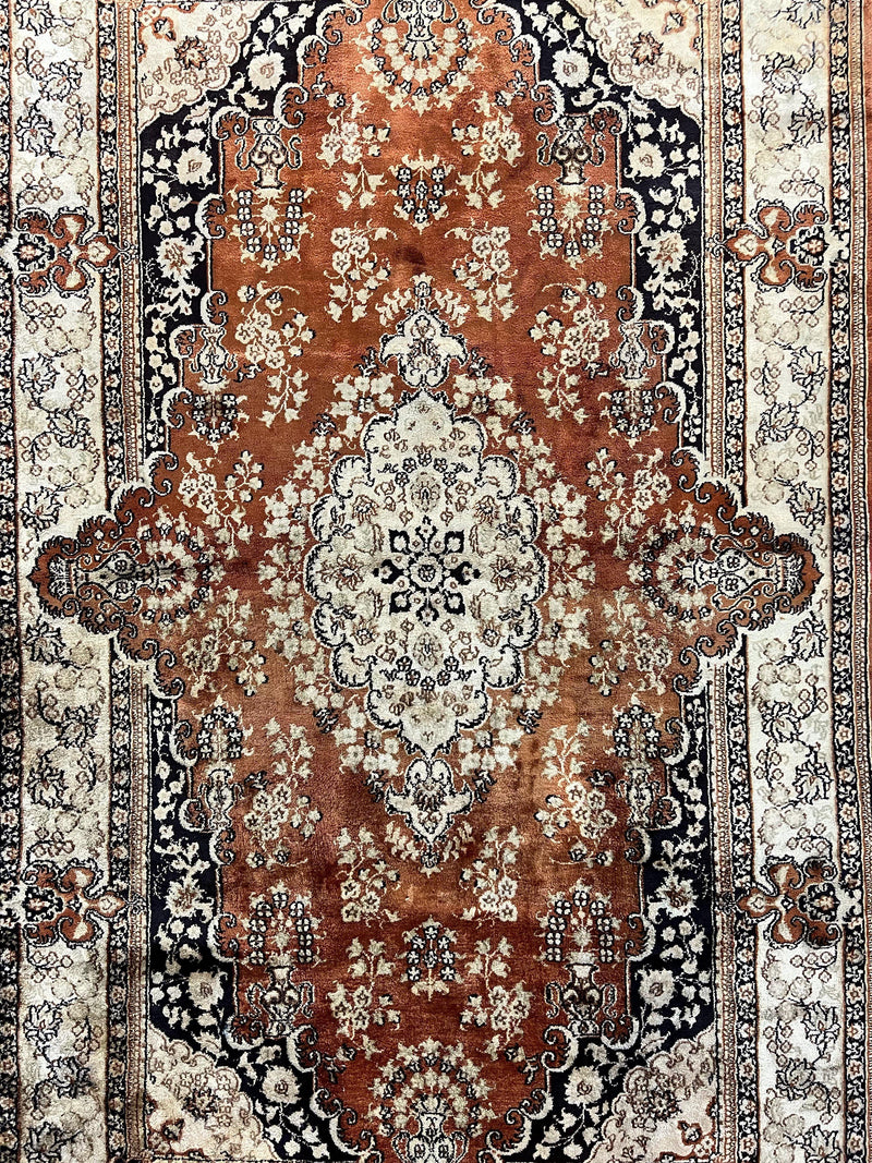 Turkish Silk Rug 3x5, Very Fine 400 KPSI, Floral Medallion, Hand Knotted by Jewel Rugs