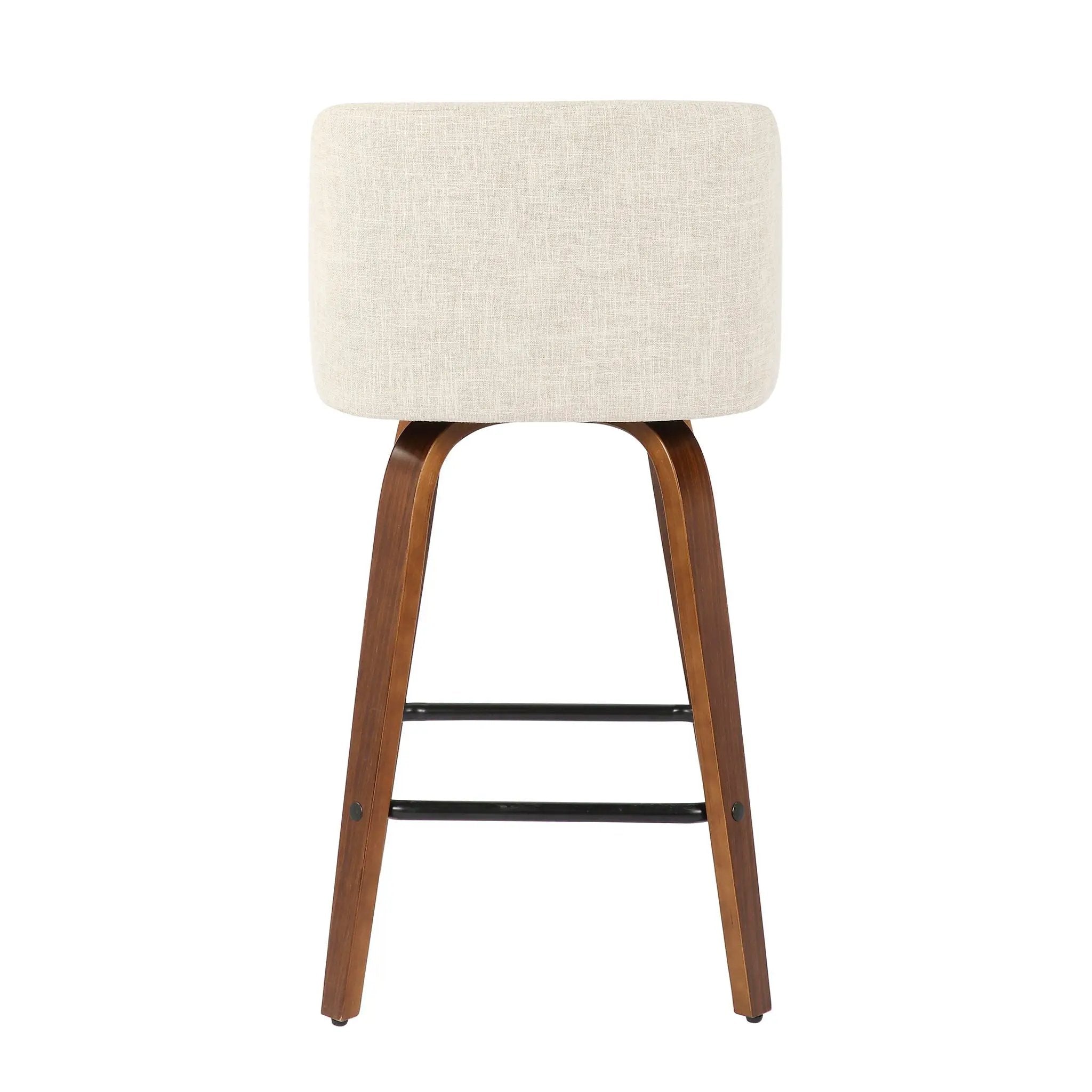 Toriano - Mid-Century Modern Counter Stool, Square Footrest (Set of 2) - Walnut / Cream by HouseOfZazla