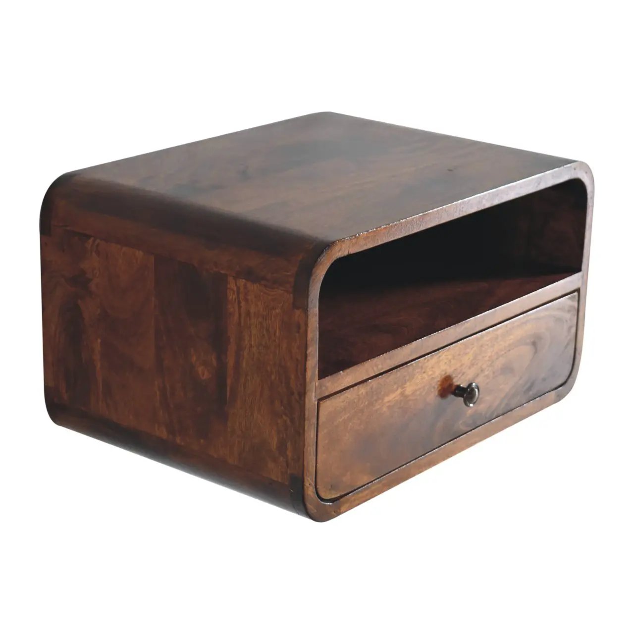 Large Floating Bedside, Curve Open Upper Slot, 1 Drawer, Chestnut by HouseOfZazla