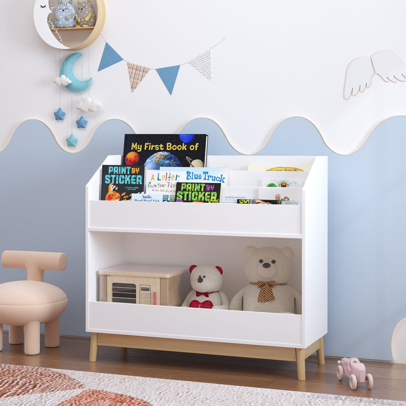 Bookcase Organizer With Storage, 3 Tier Toddler Book Display Shelf For Playroom - White by Unique Piece Furniture