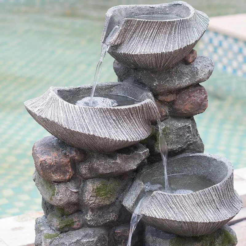 Indoor Outdoor Stone Water Fountain, 4 Tier Polyresin Cascading Rock Bowl Freestanding Fountain With LED Ligh - Gray by HouseOfZazla