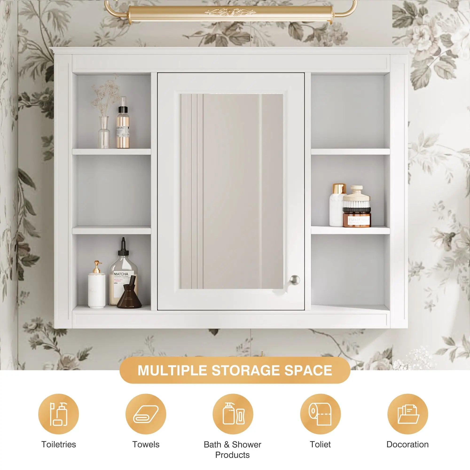 Wall Mounted Medicine Cabinet With Mirror, Storage Cabinet Featuring 6 Open Shelves And Adjustable Interior by Unique Piece Furniture