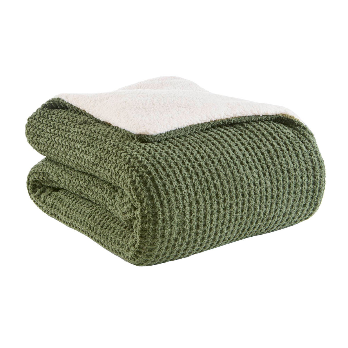 3 Pieces Full/Queen Waffle Knit Chenille Comforter Set in Olive, photo 7 of 10