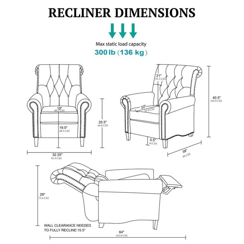 Aidan - Push Back Recliner Chair With Tufted Back And Nailhead Trim - Cream by HouseOfZazla