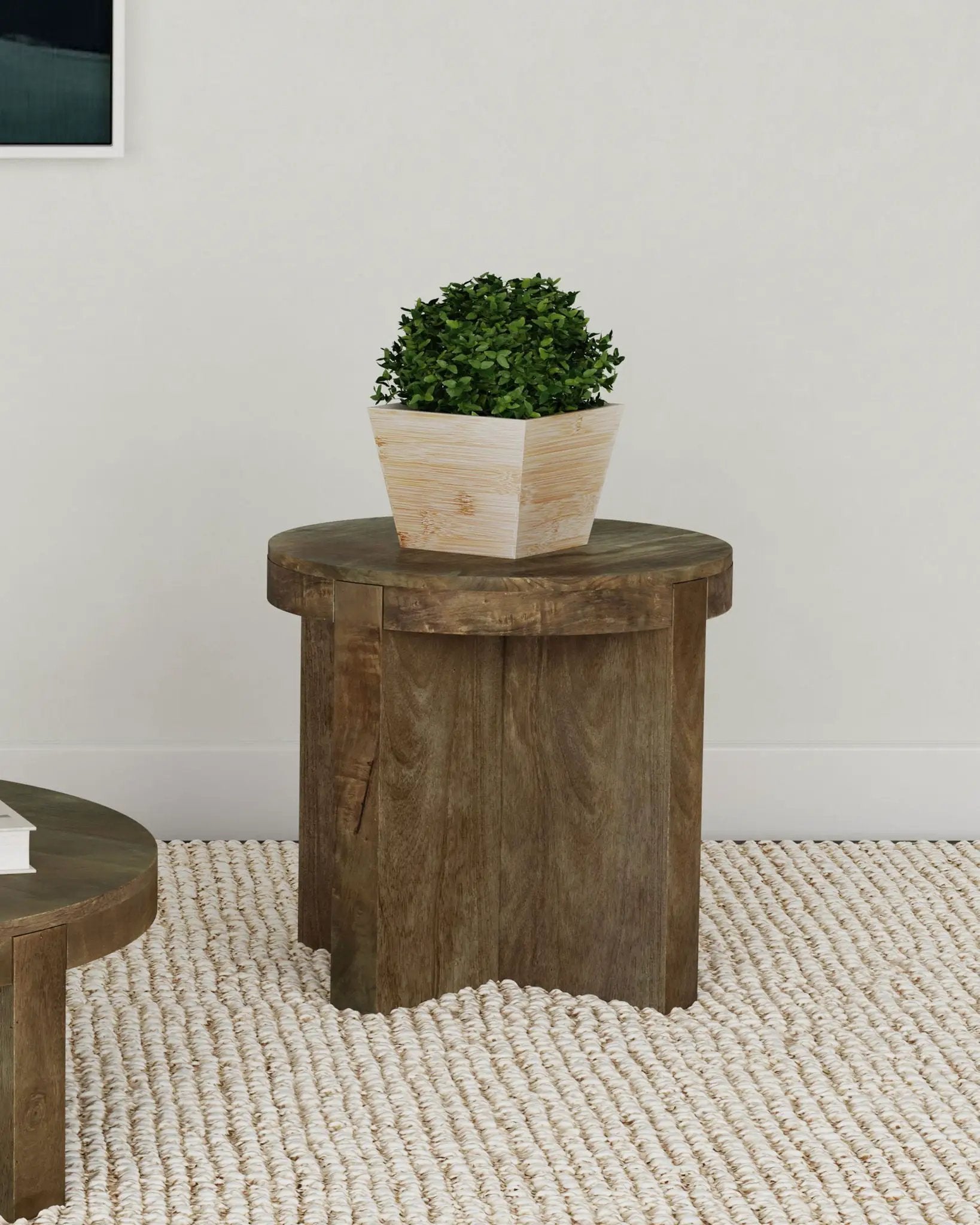 Kinkaid Round Solid Mango Wood End Table Brown by Unique Piece Furniture