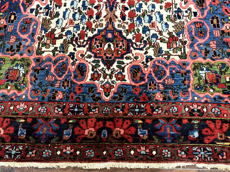Persian Bakhtiari Rug 7x10, Antique Persian Carpet, Colorful, Great Colors, Ivory Red Blue, Rare Tribal Rug by Jewel Rugs