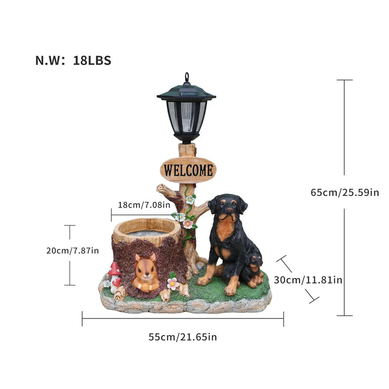 Rottweiler Dog Family Planter Statue by HouseOfZazla