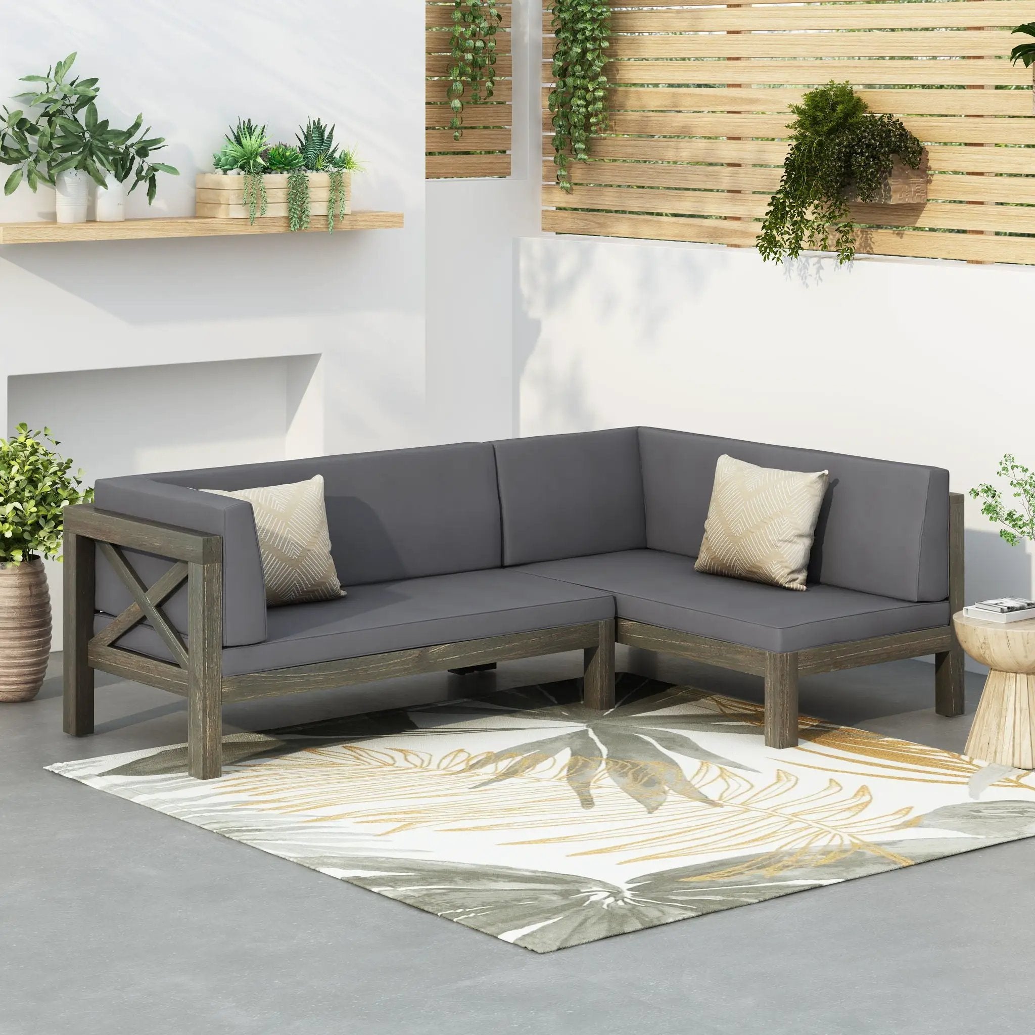 Aura 2 Piece Outdoor Set With X Back Left Bench And Corner - Dark Gray by HouseOfZazla