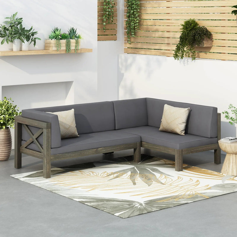 Aura 2 Piece Outdoor Set With X Back Left Bench And Corner - Dark Gray by HouseOfZazla