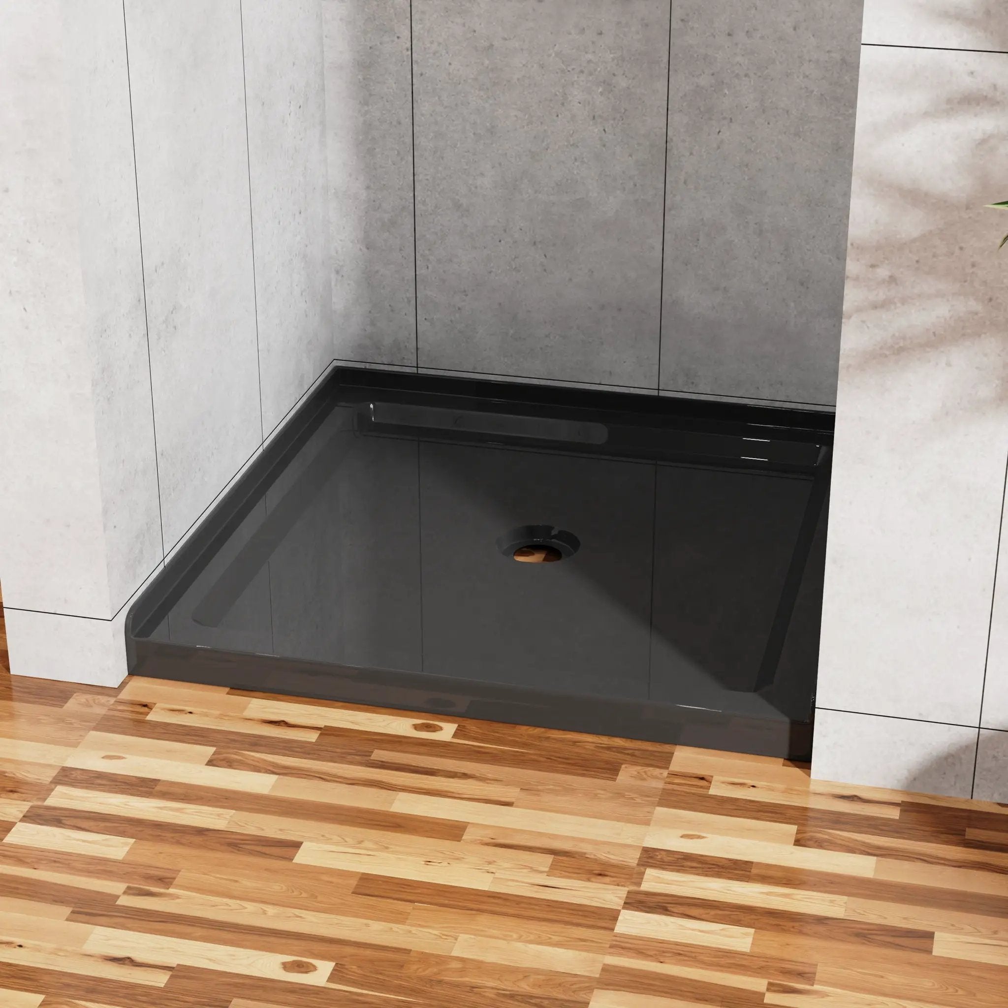 Shower Base, Anti Slip Center Drain Single Threshold - Black by HouseOfZazla