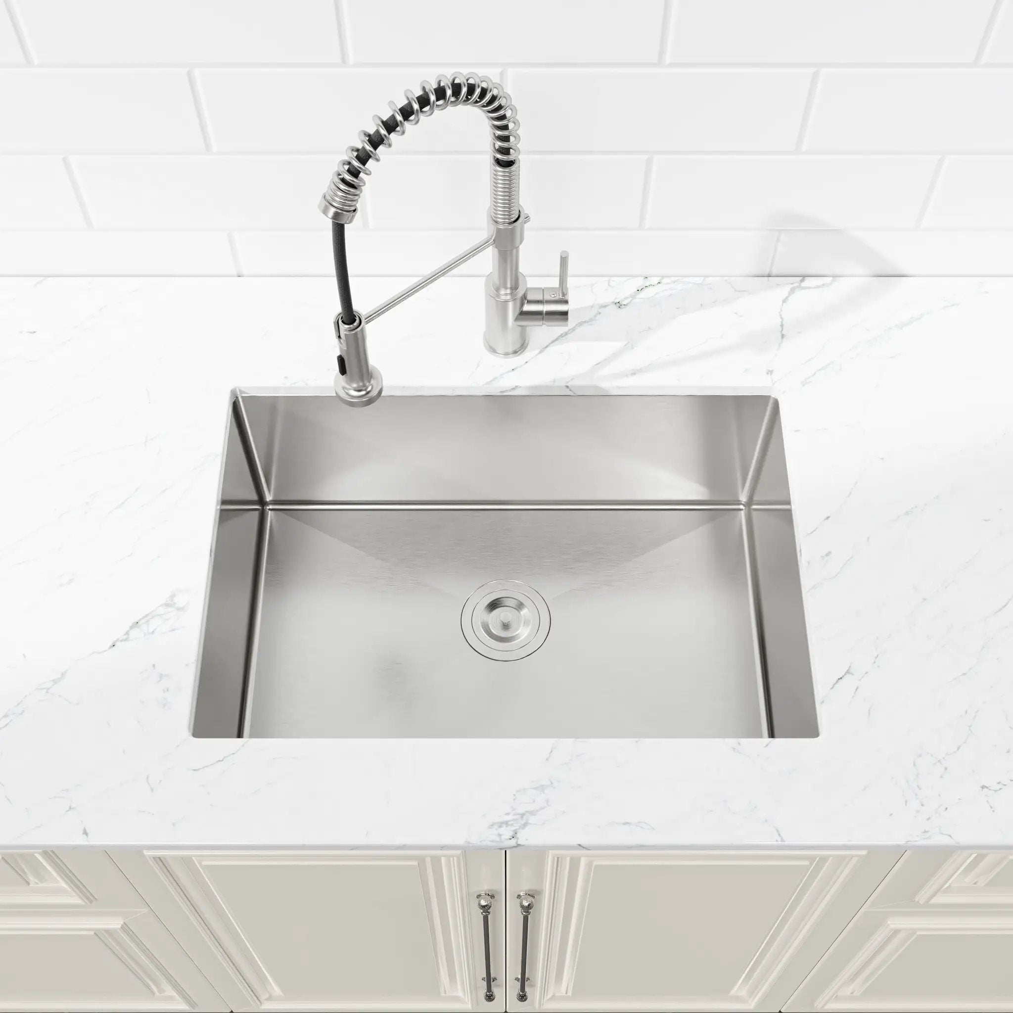 Stainless Steel Kitchen Sink, 27″x19″ Single Bowl, Undermount Handmade Sink in Brushed Nickel by HouseOfZazla