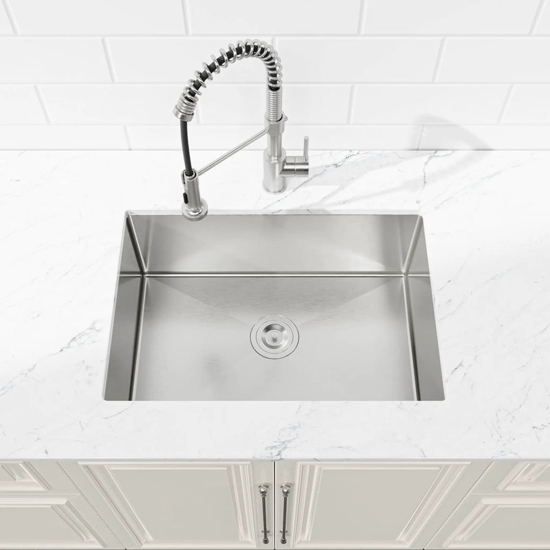 Stainless Steel Kitchen Sink, 27″x19″ Single Bowl, Undermount Handmade Sink in Brushed Nickel by HouseOfZazla