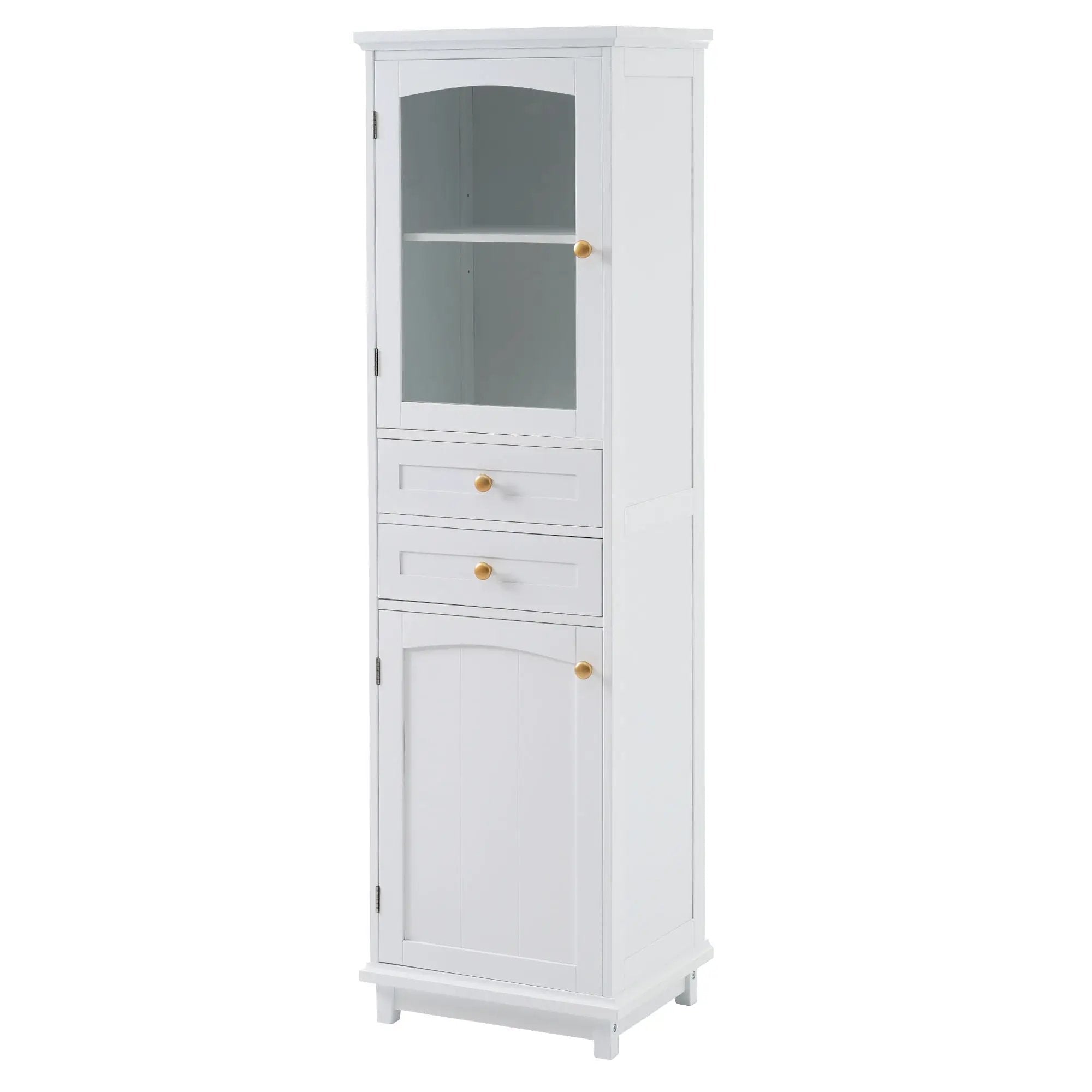 Tall Bathroom Storage Cabinet With Glass Doors, Free-Standing, Two Drawers, And Adjustable Shelves, Board, Painted Perfect For Displaying Your Favorite Items by HouseOfZazla