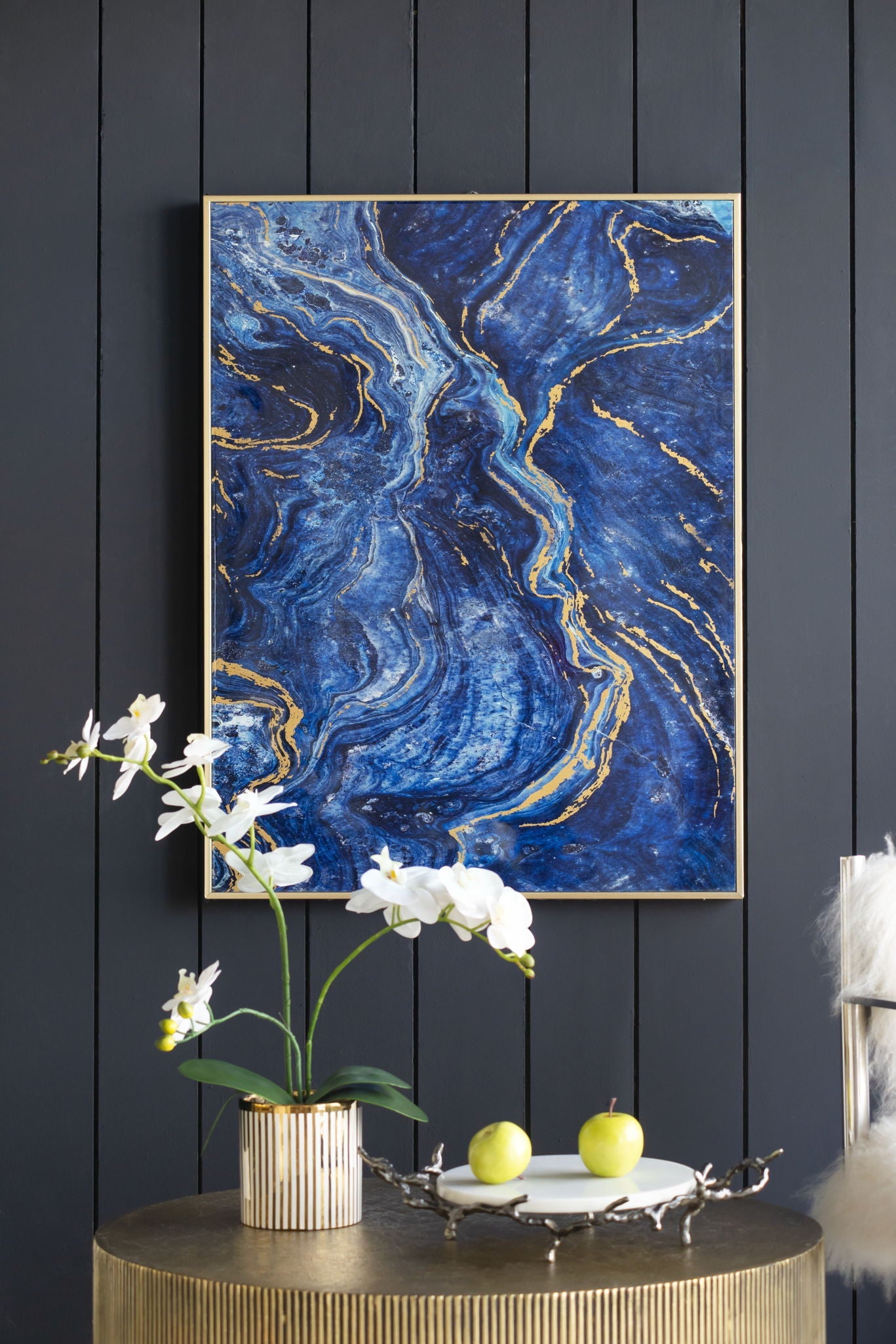 Framed Art Panels, Unique Marbled Design (Set of 2) - Blue by HouseOfZazla