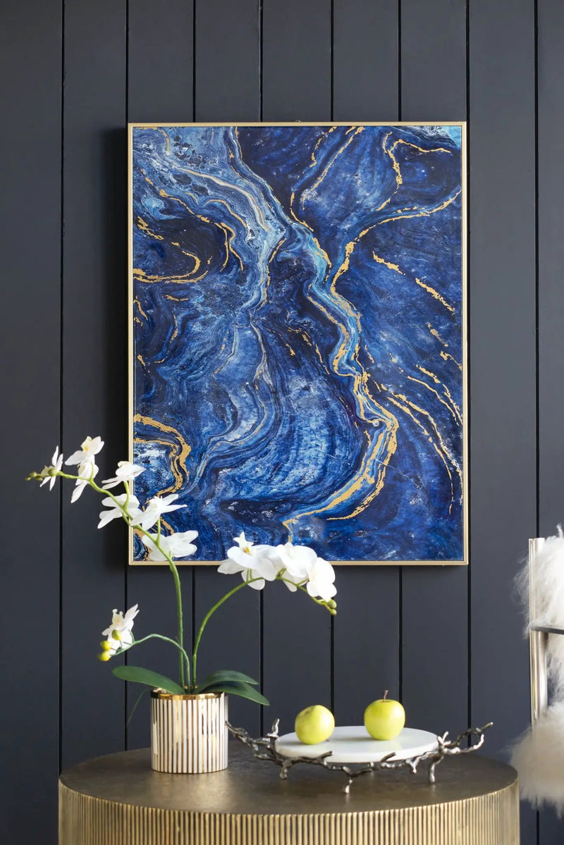Framed Art Panels, Unique Marbled Design (Set of 2) - Blue by HouseOfZazla