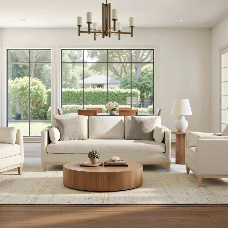 Knox 84' Modern Farmhouse Sofa, Flax White Linen by HouseOfZazla
