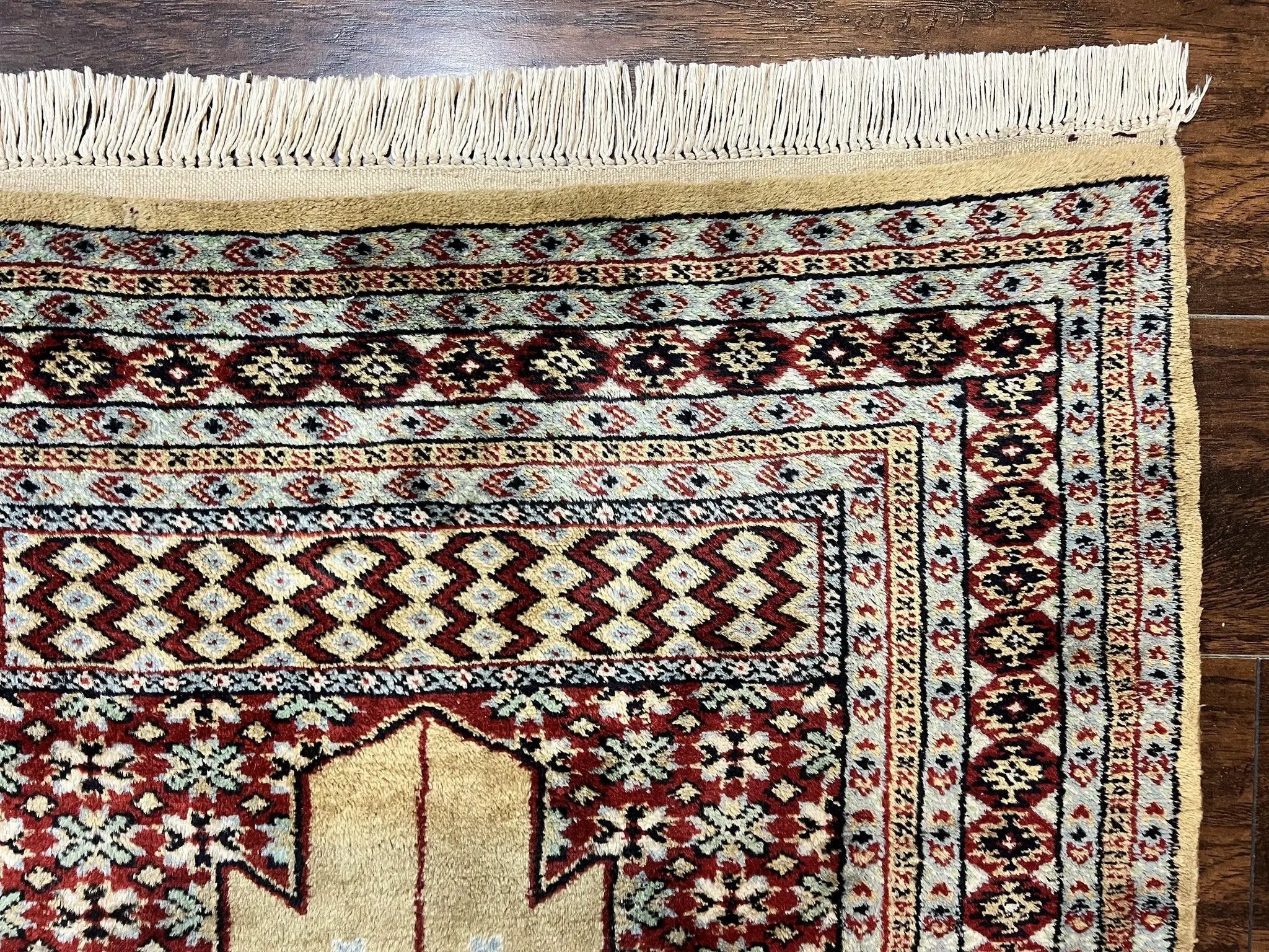 Bokhara Prayer Rug 3x5, Pakistani Turkoman Carpet, Tan, Handmade Vintage Wool Carpet by Jewel Rugs