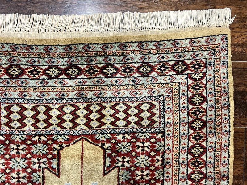 Bokhara Prayer Rug 3x5, Pakistani Turkoman Carpet, Tan, Handmade Vintage Wool Carpet by Jewel Rugs