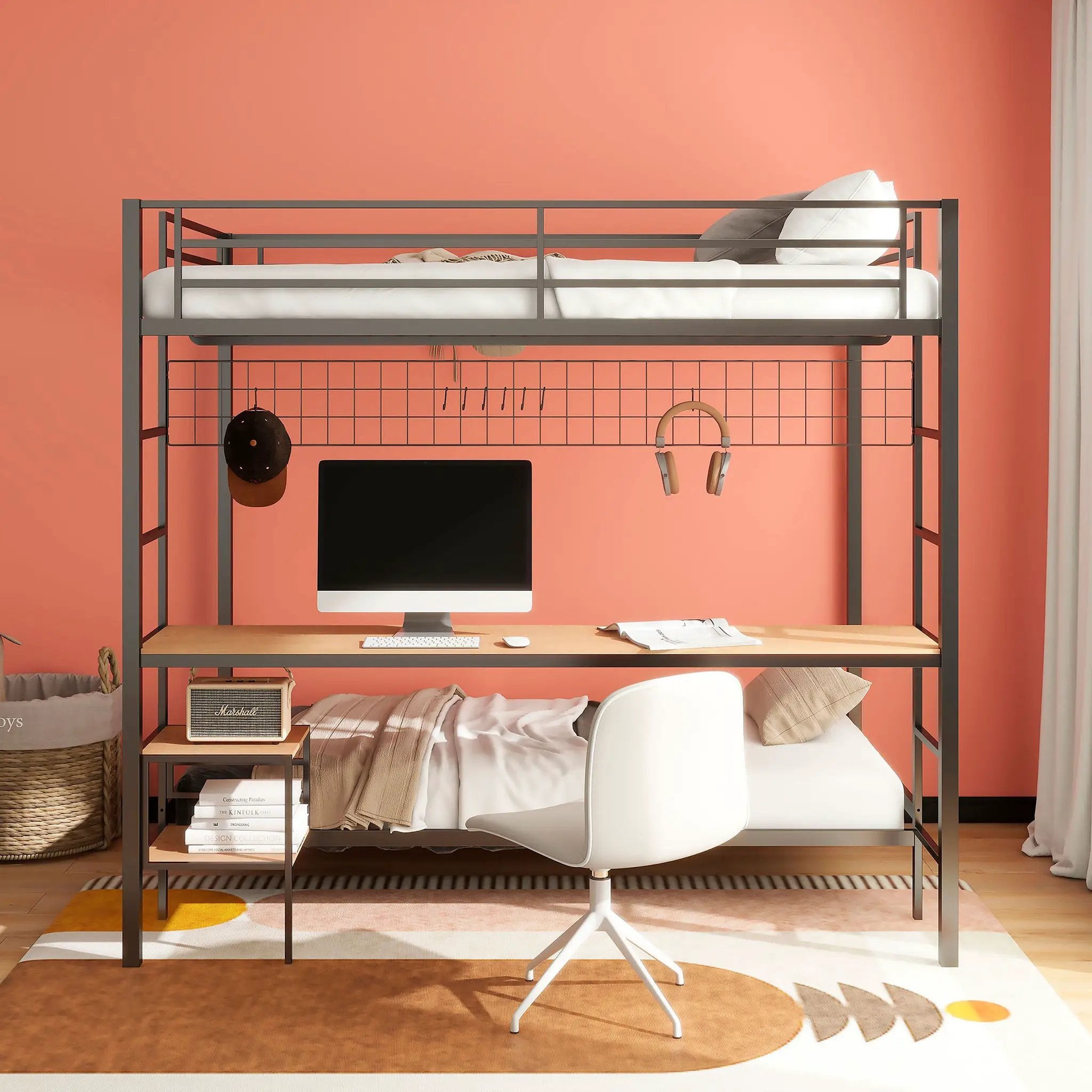 Bettoni Metal Full Over Twin Workstation Bunk Bed Matte Black by Unique Piece Furniture