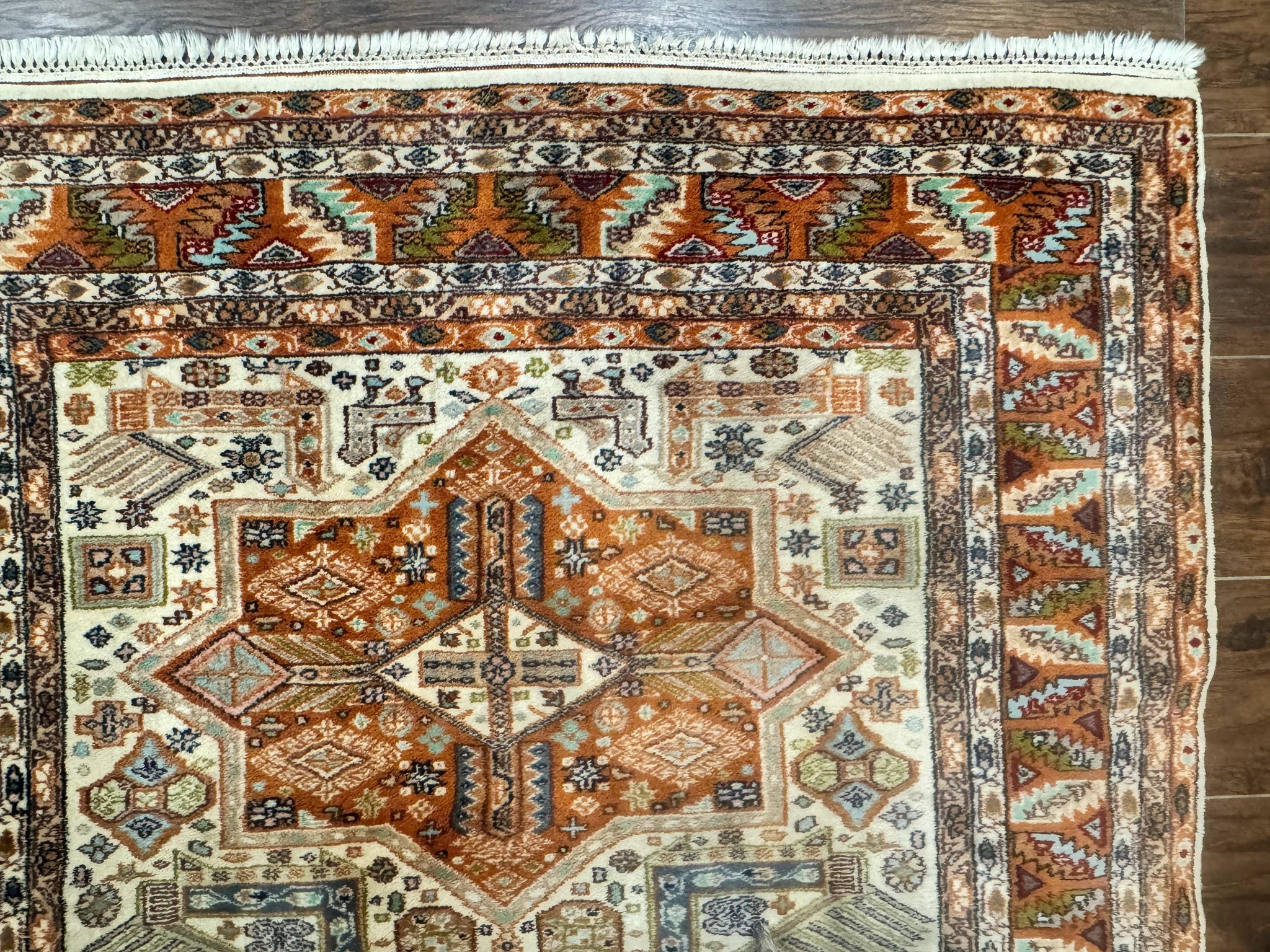 Turkish Kazak Rug 4x6, Geometric Medallions, Vintage Handmade Wool Carpet by Jewel Rugs