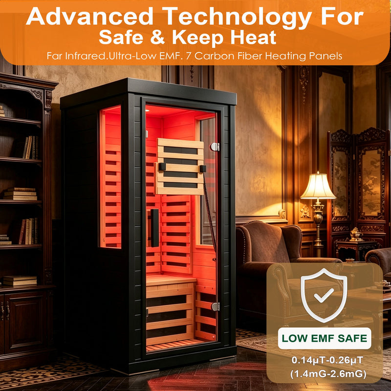 One-Two Person Far Infrared Sauna with 7-Color Therapy Lighting - Solid Wood, photo 6 of 9