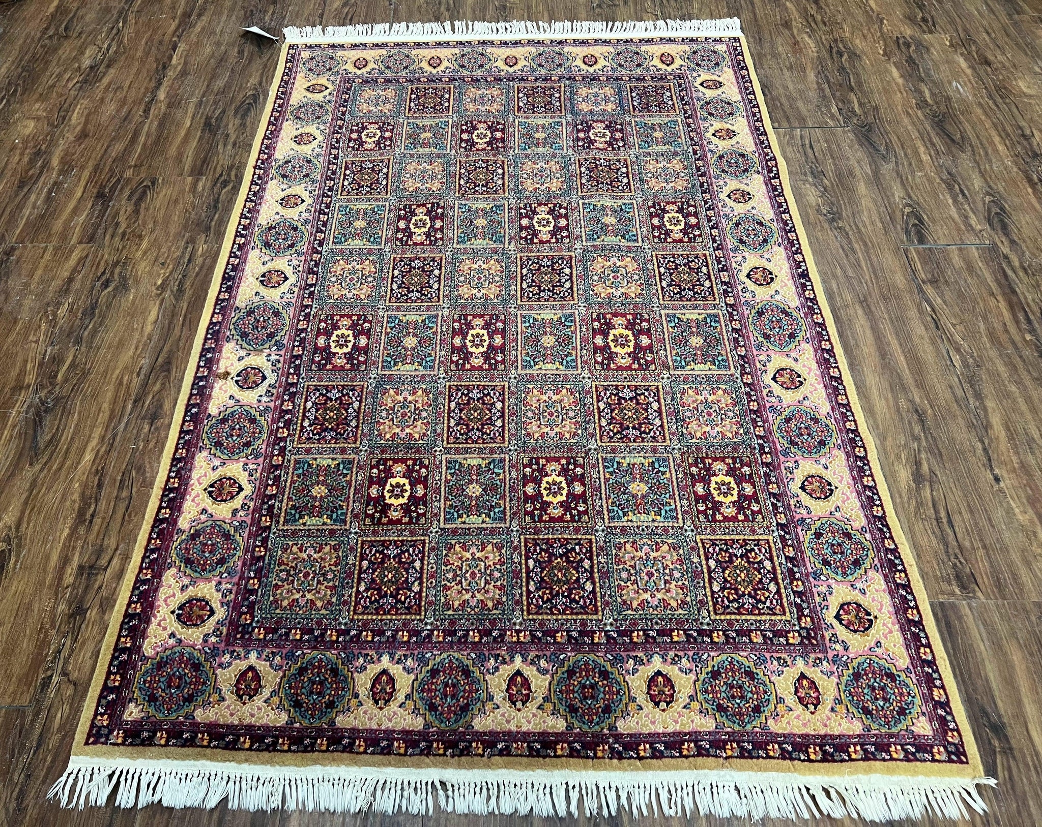 Indo Persian Silk Rug 4x6, Panel Design, Small Flowers, Hand Knotted, Fine Weave, Oriental Carpet 4 x 6, Vintage Area Rug, Beautiful Rug by Jewel Rugs