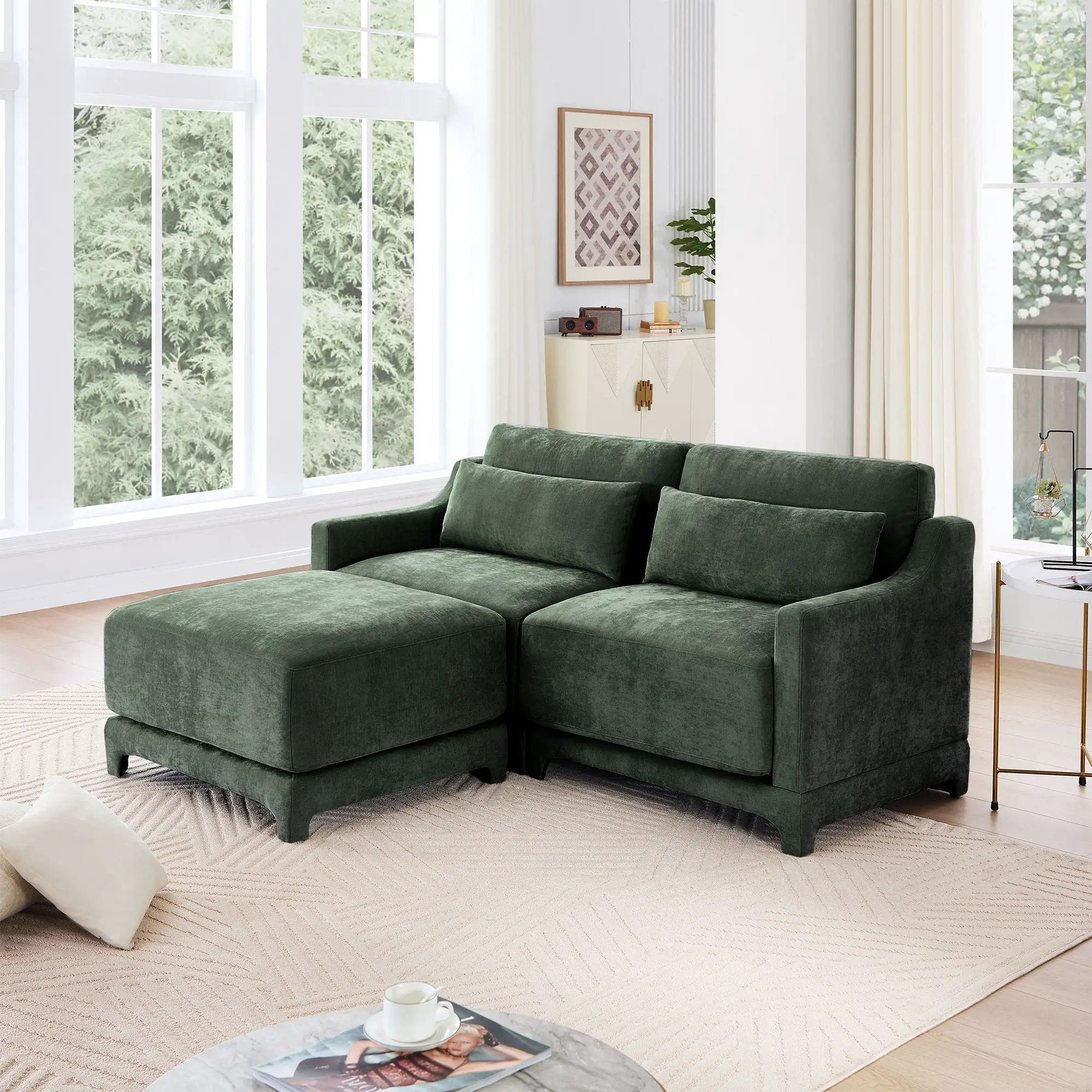 Stylish Sofa With Ottoman And Lumbar Pillows, Ergonomic Design by Unique Piece Furniture