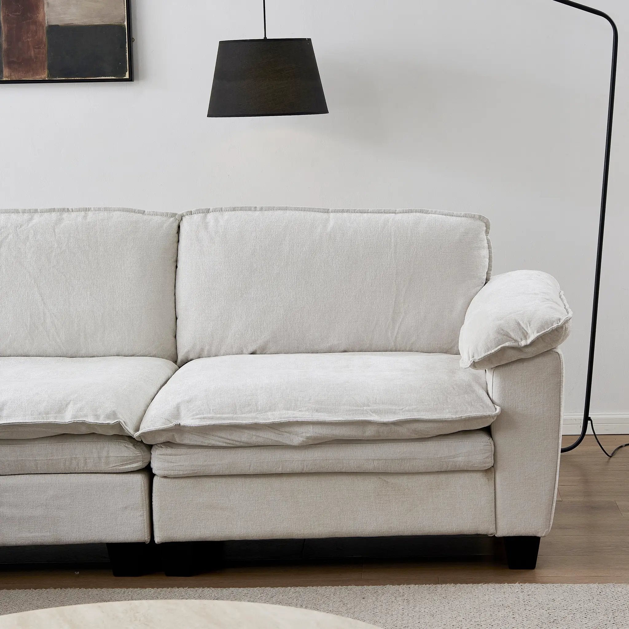 Living Room Sofa Luxury Couch with Ottoman in Soft Chenille Beige by HouseOfZazla