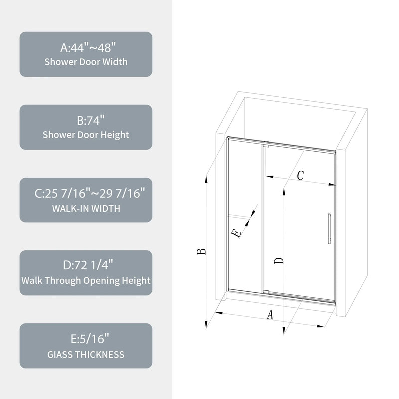 44-48"W x 74"H Pivot Shower Door with Brushed Nickel Finish by HouseOfZazla