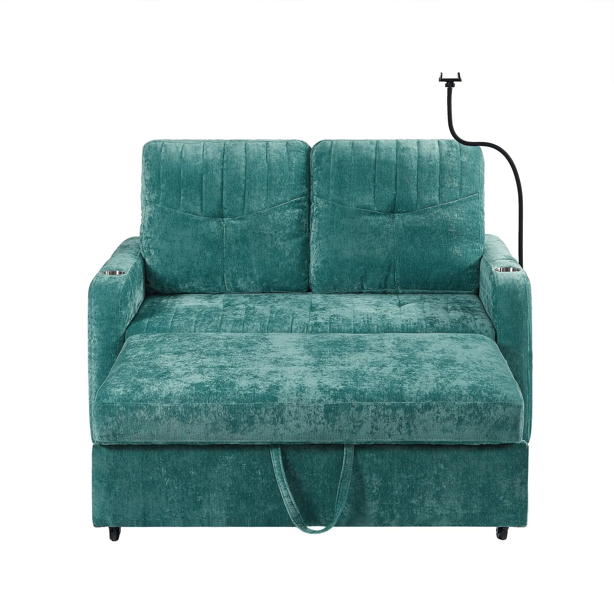 Modern Loveseat Pull Out Sofa Bed With Adjustable Backrest, Two Cup Holders, A Phone Holder, Three Charging Ports And Side Storage Pockets For Living Room by HouseOfZazla
