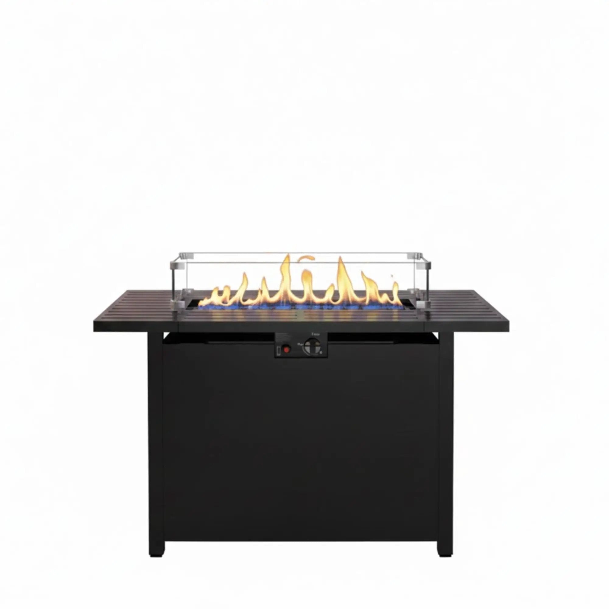 Outdoor 2 In 1 Gas Fire Pit Table With Lid & Glass Shield, Stainless Burner, Lava Rock, Rectangular Design - Black by HouseOfZazla